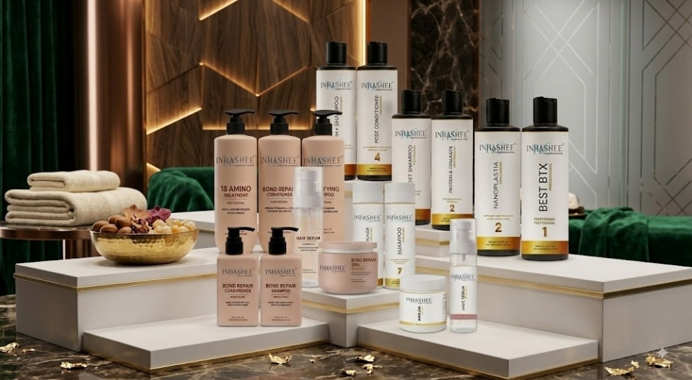 Inhashee product range — shampoo, conditioner, masks and treatment serums